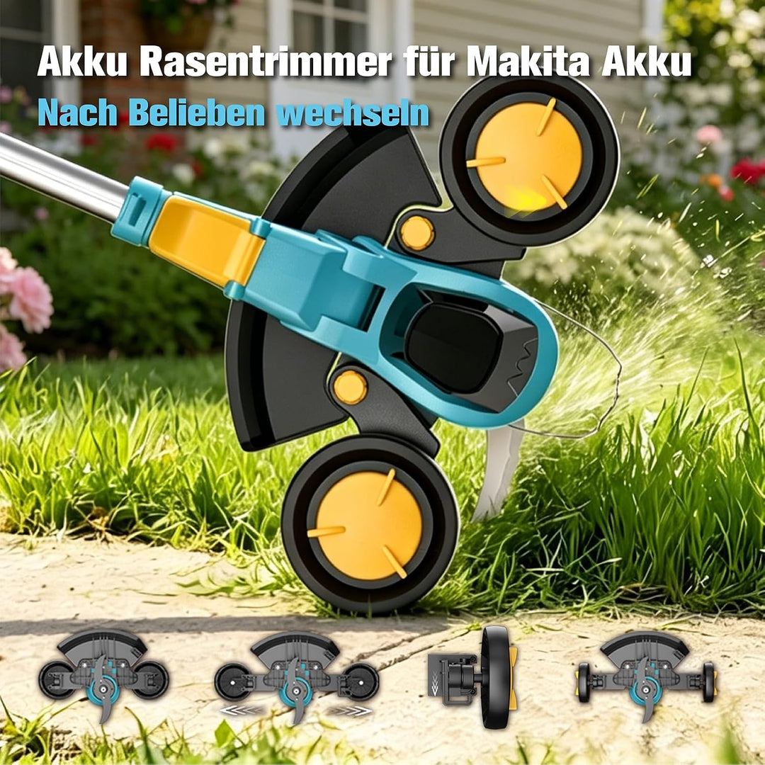 Akku Rasentrimmer für Makita Akku,Rasentrimmer mit Unkrautbürste Bürstenlose Elektro Motorsense Akku