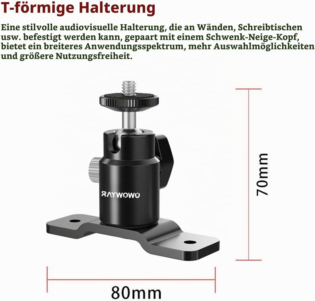 RAYWOWO T-Form verstellbare Metall-Kamera-Wandhalterung, Lautsprecher-Wandhalterung, mit 1/4“ Schrau