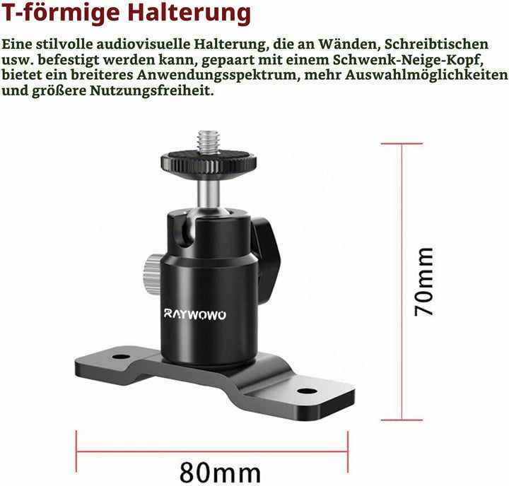 RAYWOWO T-Form verstellbare Metall-Kamera-Wandhalterung, Lautsprecher-Wandhalterung, mit 1/4“ Schrau