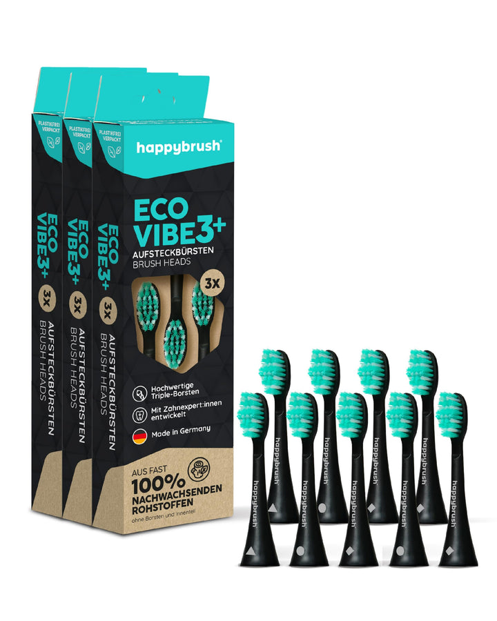 happybrush® Nachhaltige Aufsteckbürsten für elektrische Schall-Zahnbürste Eco VIBE 3 - Schwarz/Mint