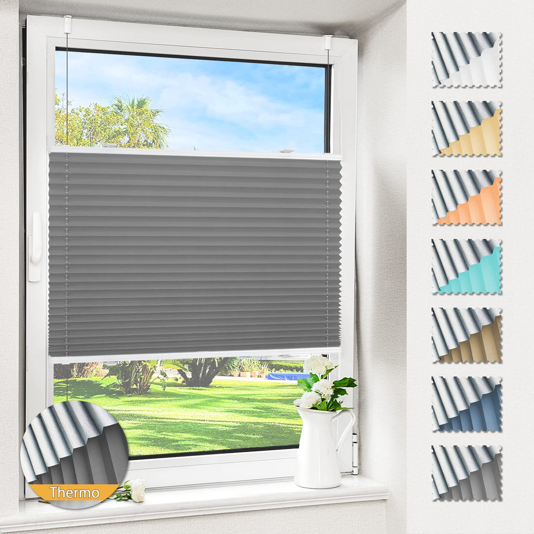 Magiea Plissee ohne Bohren verdunkelung, Thermo Plisseerollo Klemmfix, Grau 45x80cm(BxH), Verdunklun
