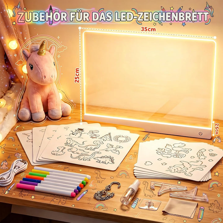 EUCOCO LED Zeichenbrett für Kinder, Geschenk Mädchen Junge 2 3 4 5 6 7 8 Jahre Kinder Spielzeug ab 2
