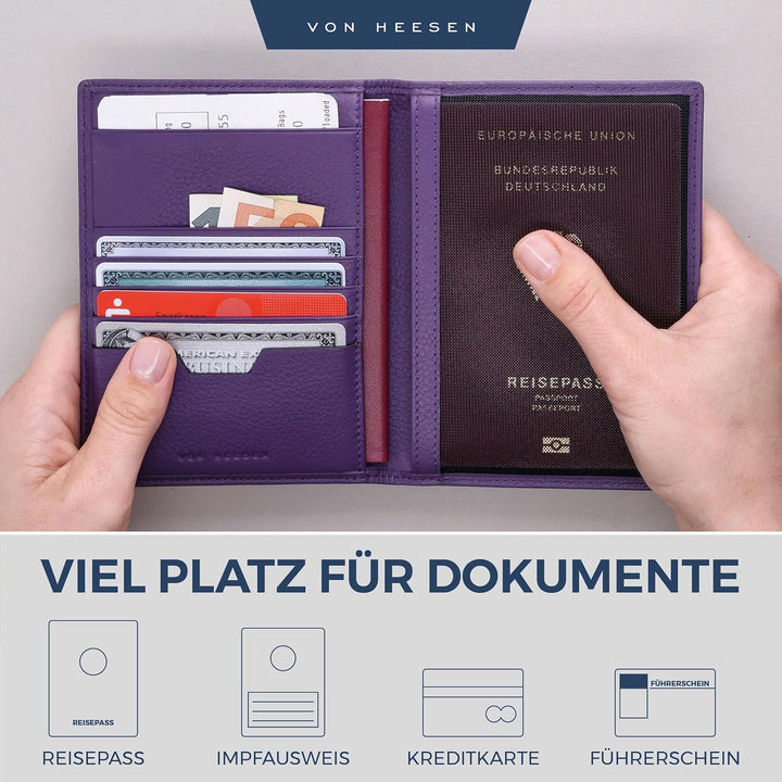 VON HEESEN® Reisepasshülle Leder Etui mit RFID-Schutz - Passhülle Passport Reisepass Mappe Hülle Org