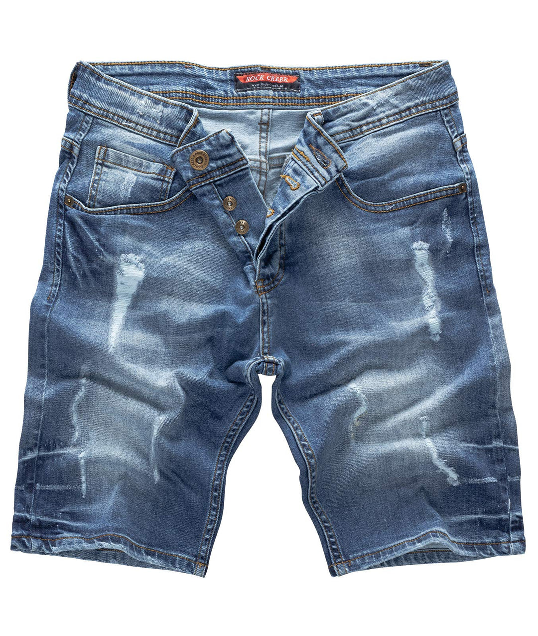 Rock Creek Herren Shorts Jeansshorts Denim Stretch Sommer Shorts Regular Slim M23 29W Destroyed Blau