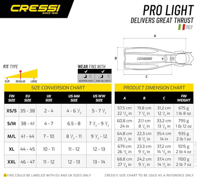 Cressi Pro Light Open Heel Tauchen Flossen XL/XXL (46/47) Schwarz/Schwarz, XL/XXL (46/47) Schwarz/Sc