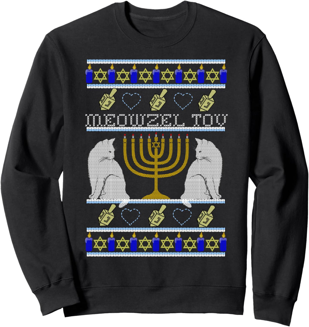 MEOWZEL TOV Cat Mazel Ugly Hanukkah Sweater Meme Cats Sweatshirt