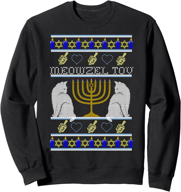 MEOWZEL TOV Cat Mazel Ugly Hanukkah Sweater Meme Cats Sweatshirt