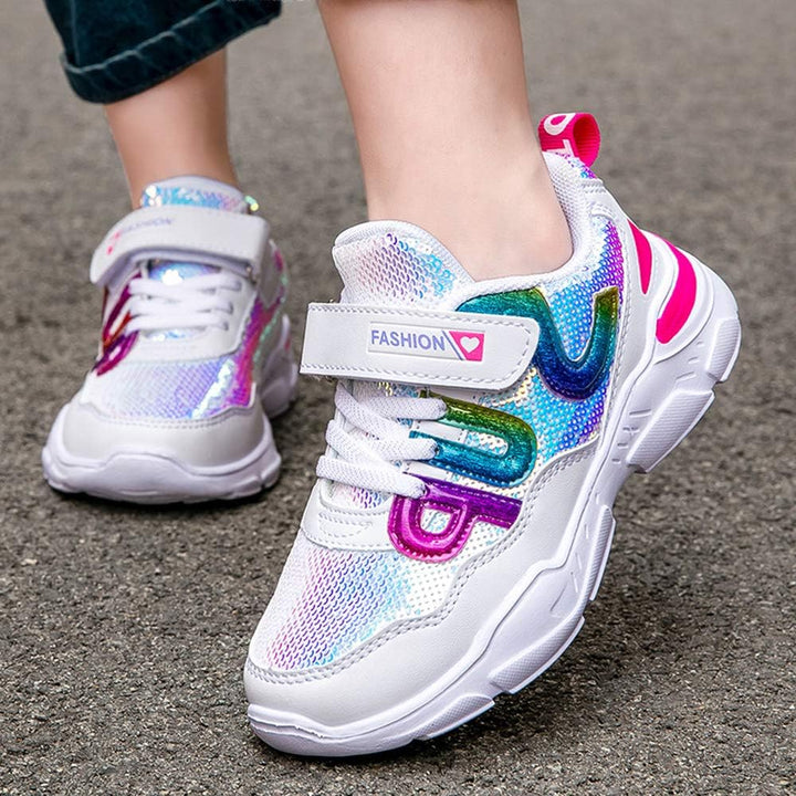 Mädchen Turnschuhe Sparkle Scales Sneaker Kinderschuhe mit Klettverschluss(28-38 EU) 26 EU Weiss, 26