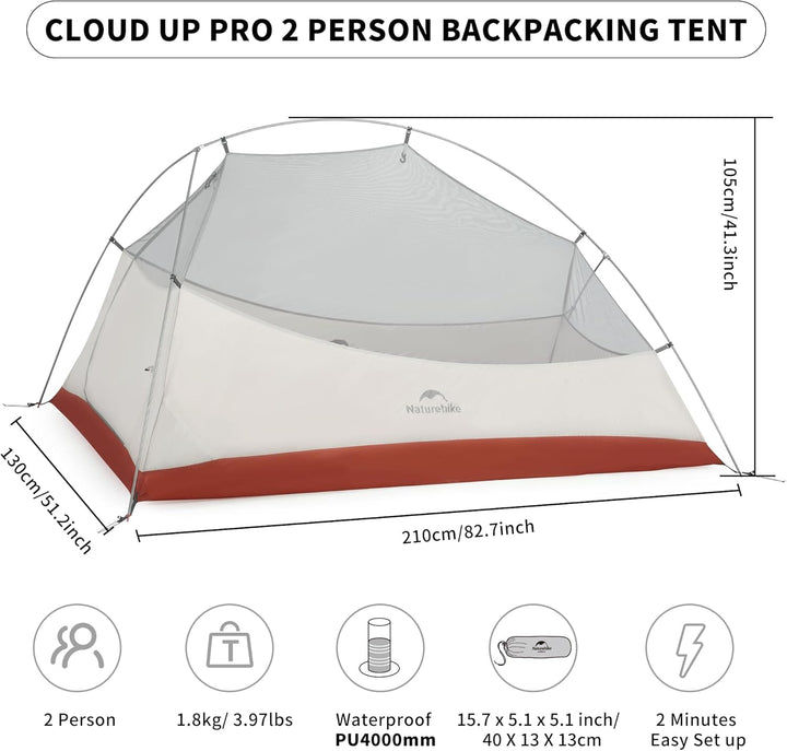 Naturehike Cloud-Up 2 Kuppelzelt, freistehend, Ultraleicht, für 2 Personen, wasserdicht, selbstbelüf