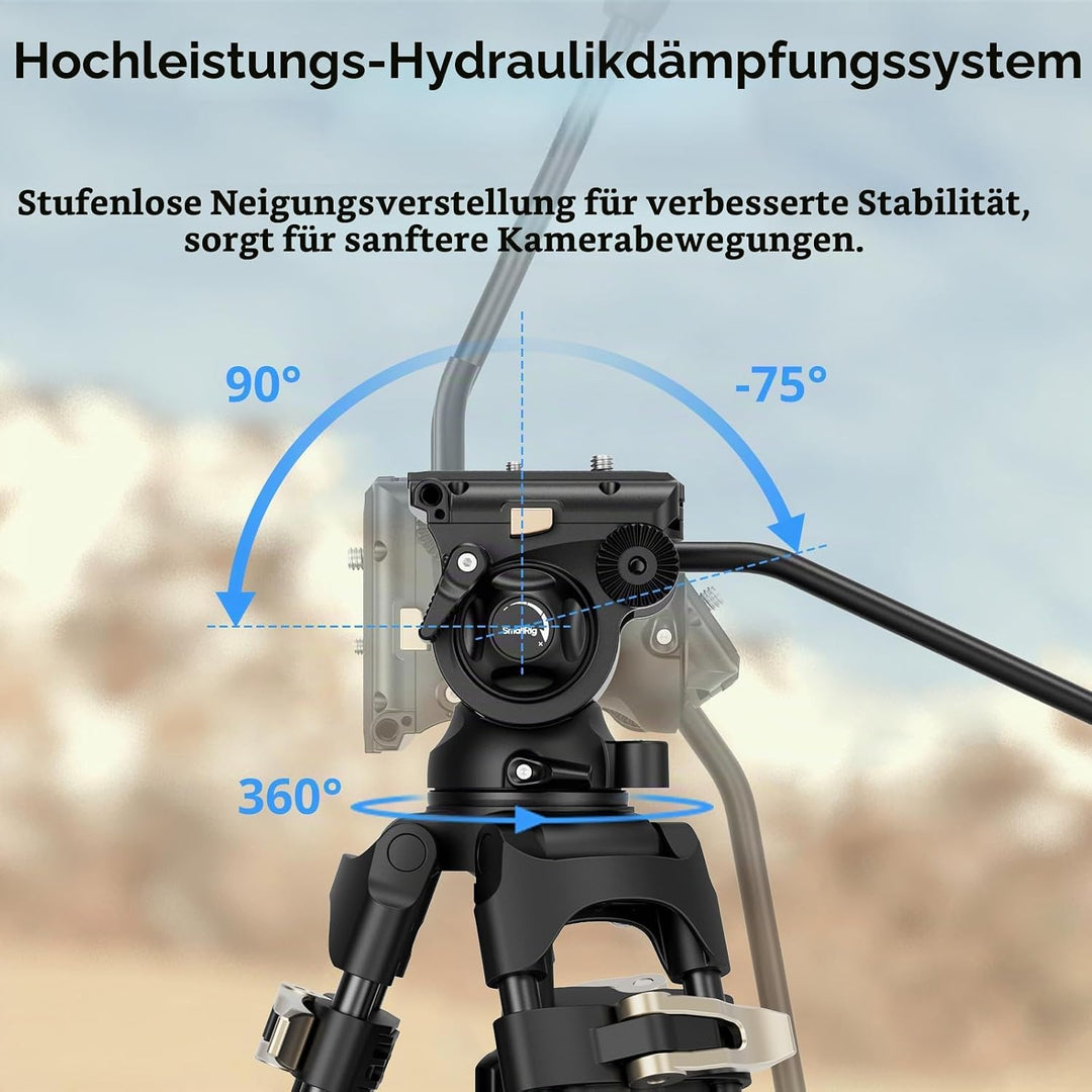 SMALLRIG AD-01S Videostativ, 74" Hochleistungsstativ mit Schwenk- und Neige-Fluidkopf, Dual-Mode-Sch