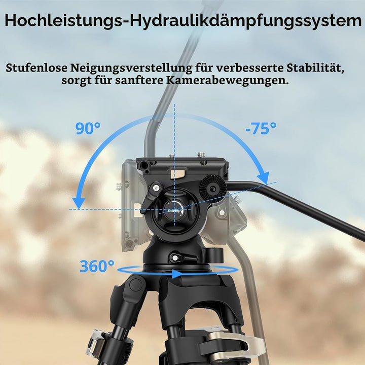 SMALLRIG AD-01S Videostativ, 74" Hochleistungsstativ mit Schwenk- und Neige-Fluidkopf, Dual-Mode-Sch