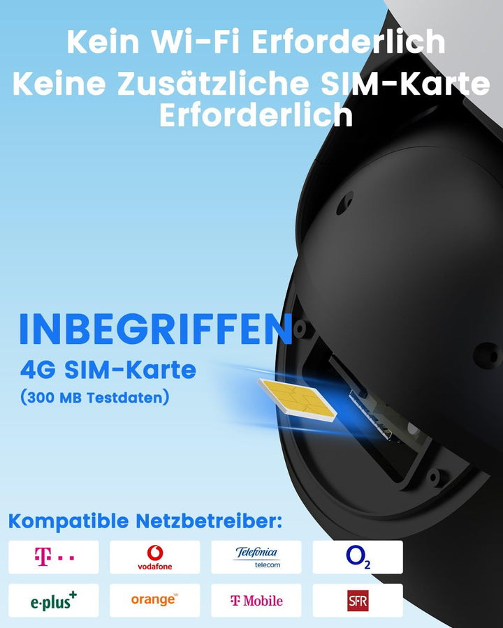 Bextgoo 2K Überwachungskamera Aussen mit SIM Karte 4G LTE, 24/7 Überwachungskamera ohne WLAN, 360° K