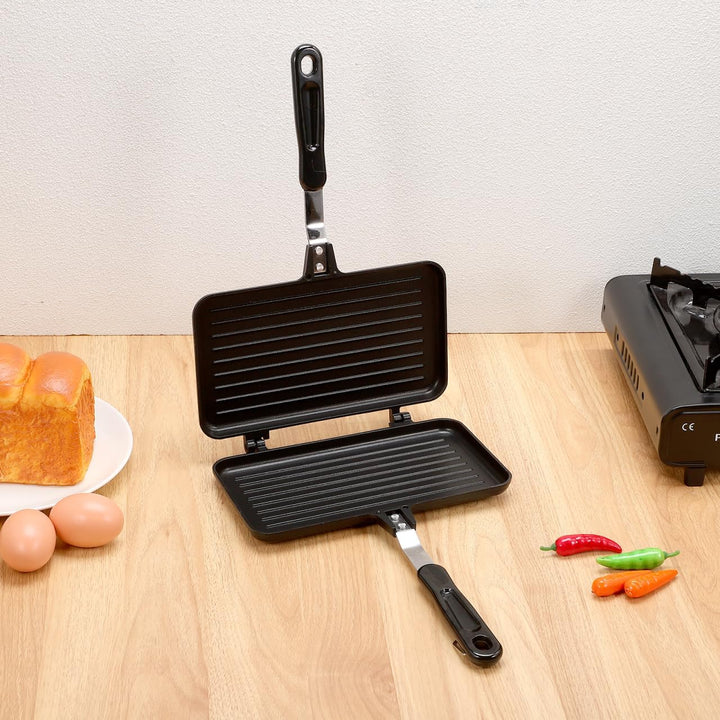 IMIKEYA Sandwich Maker Pfanne Antihaft Doppelseitige Bratpfanne Toastpfanne mit hitzebeständigem Gri