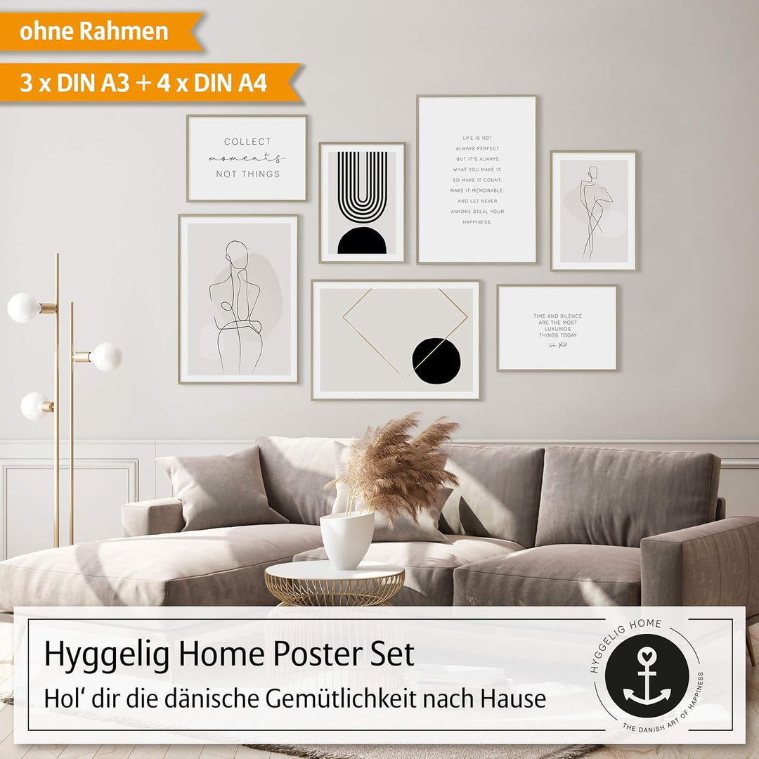 Hyggelig Home Premium Poster Set - 7 passende Bilder im stilvollen Set - Collage Bild Wand Deko - Se