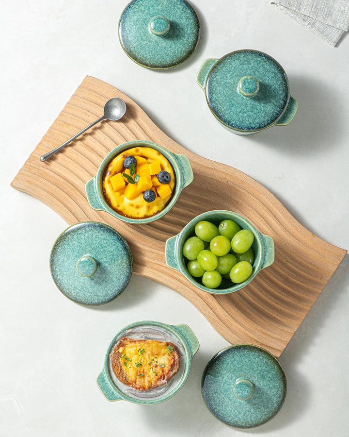 HENXFEN LEAD Mini Cocottes aus Steinzeug, 230ml Auflaufförmchen Souffle Förmchen mit Deckel, 4er-Set