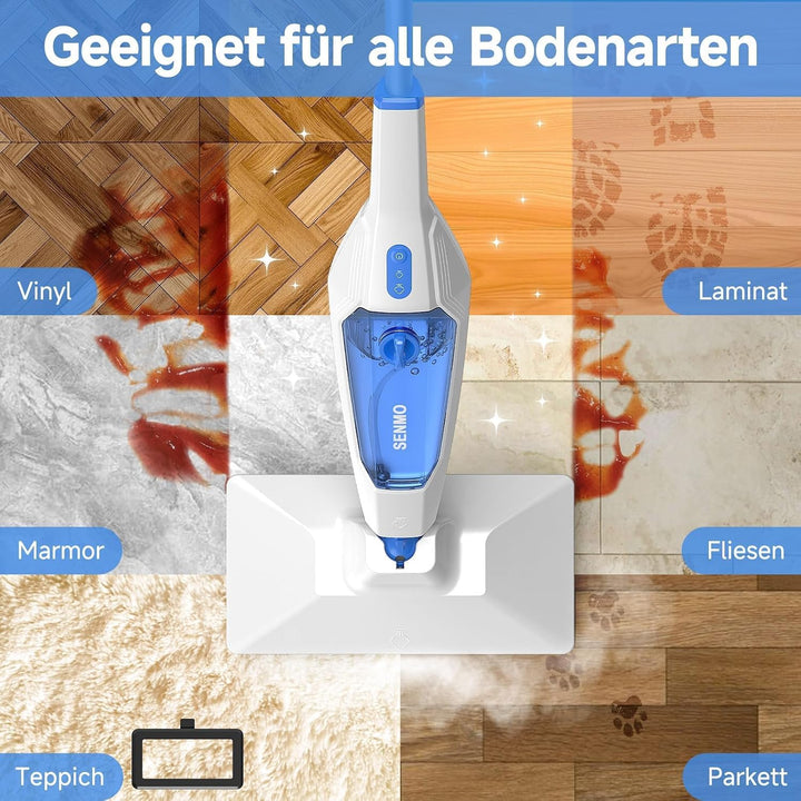 SENMO Dampfreiniger 14-in-1 mit abnehmbarem Handdampfreiniger | 1300W 228°F Tiefenreinigungs-Multida