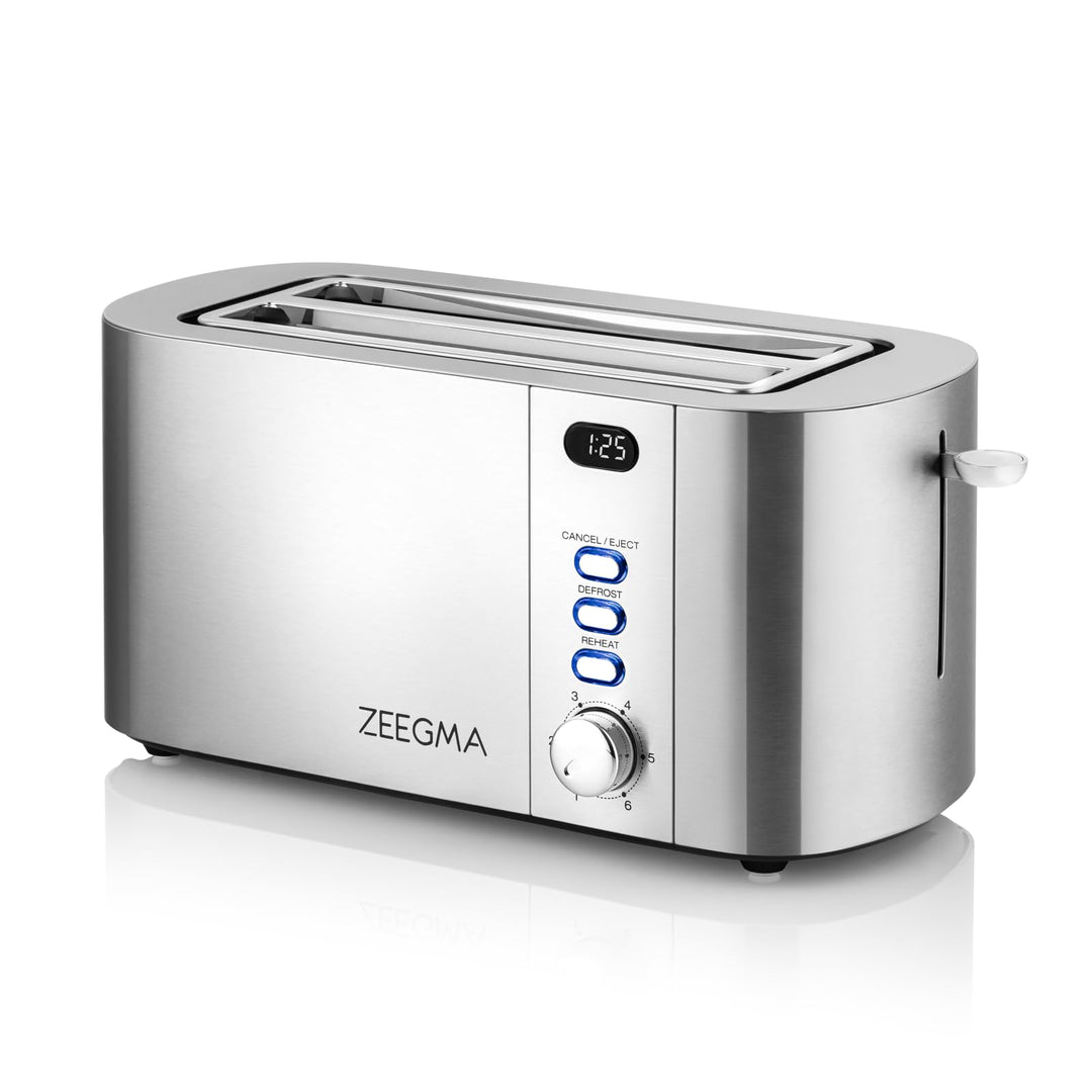 ZEEGMA TOSTEE CHEF 4-Scheiben-Edelstahl-Brottoaster, Brötchenhalter, 1500 W, Auftauen, Aufwärmen & S