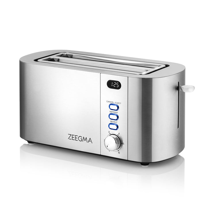 ZEEGMA TOSTEE CHEF 4-Scheiben-Edelstahl-Brottoaster, Brötchenhalter, 1500 W, Auftauen, Aufwärmen & S