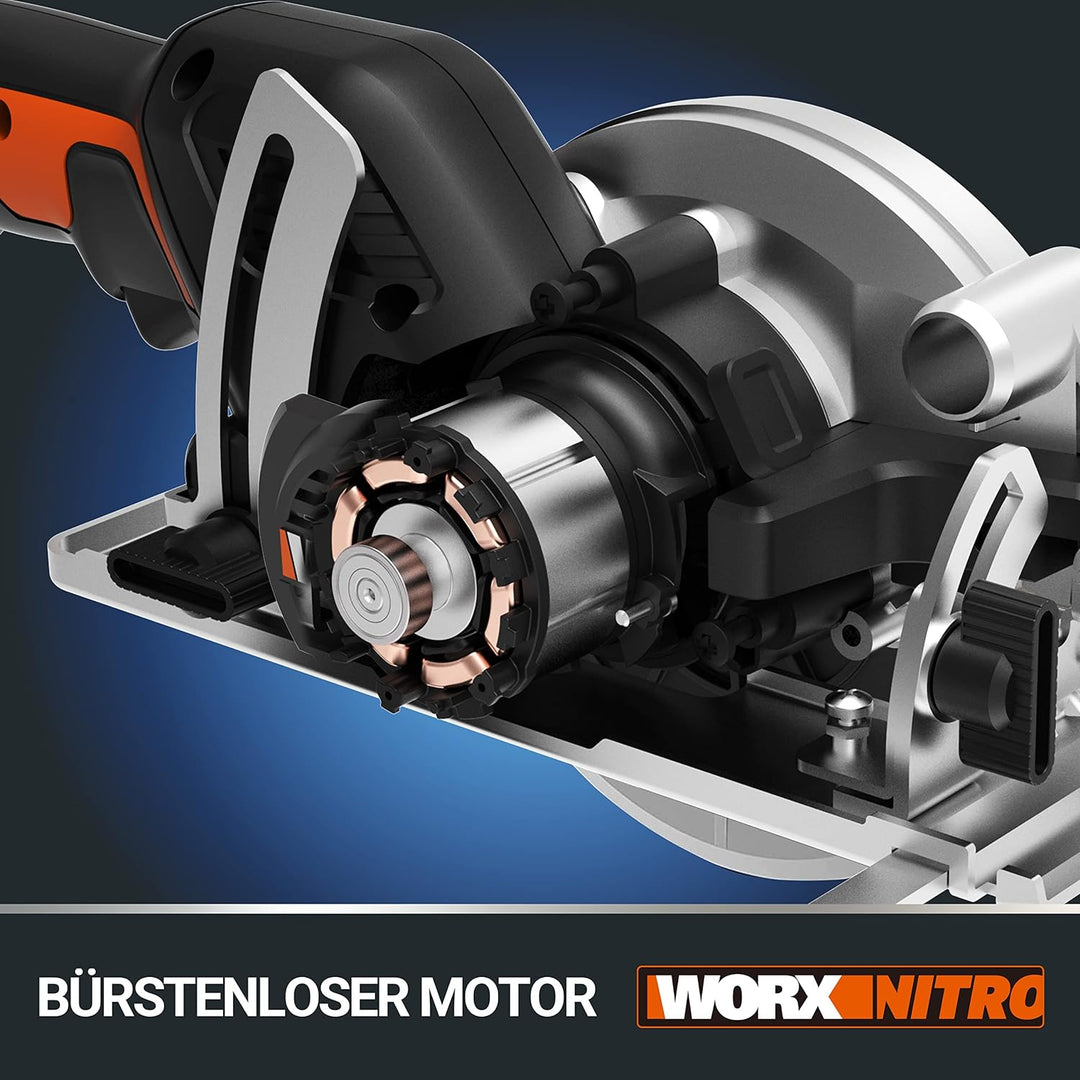 WORX WX531 Akku Kreissäge 20V – Bürstenlose Kreissäge für exakte, gerade Schnitte – Schneidet mühelo