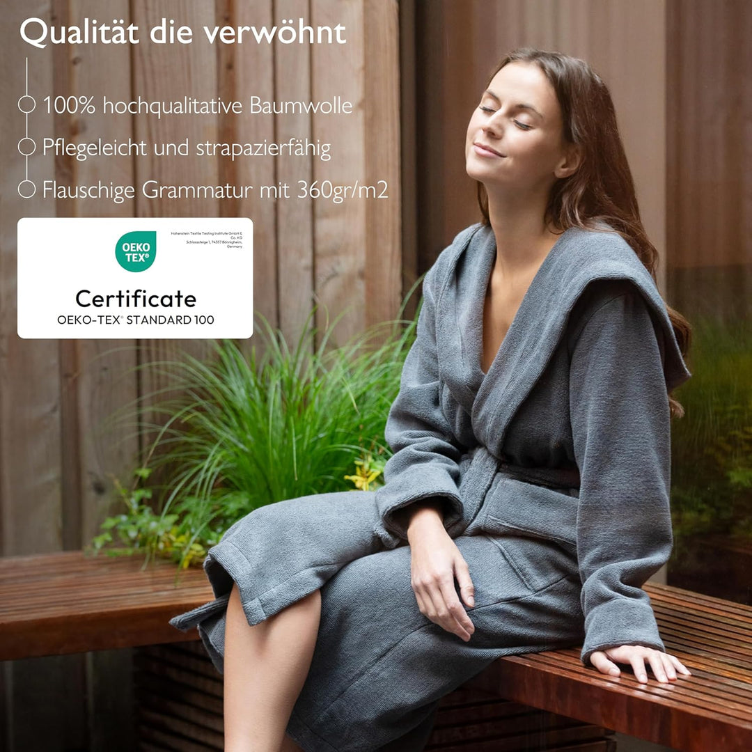 Liebenstein® Premium Bademantel Damen aus 100% samtweicher Baumwolle mit Kapuze – elegante Passform