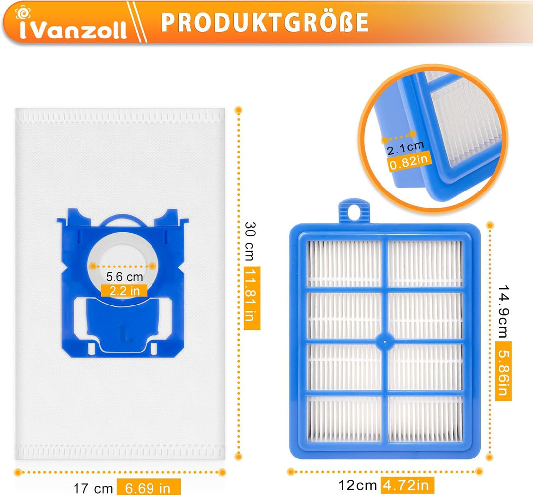 8 Stück für aeg vx9-2-öko beutel + 2 Stück Filters für AEG VX6 VX7 VX8 VX9 Bodenstaubsauger VX6-2 VX