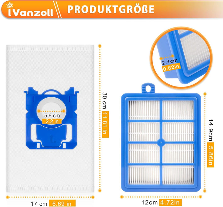 8 Stück für aeg vx9-2-öko beutel + 2 Stück Filters für AEG VX6 VX7 VX8 VX9 Bodenstaubsauger VX6-2 VX