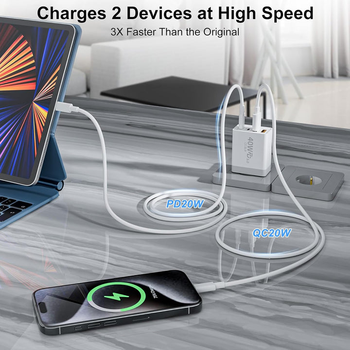2er Pack USB C Ladegerät, 40W 4-Ports USB-C&USB-A Mehrfach Typ C Schnellladegerät Netzteil Adapter S