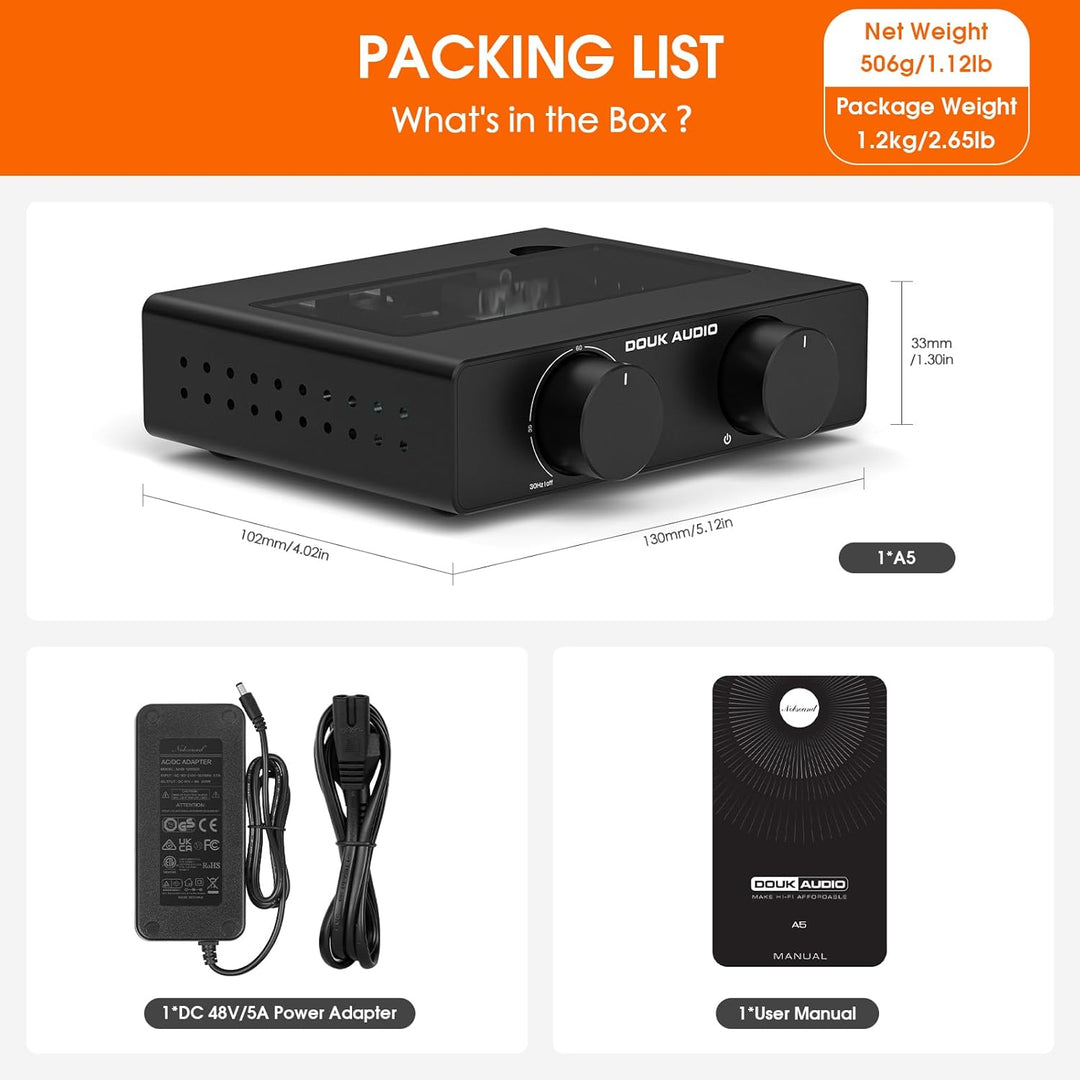 Douk Audio A5 Stereo Verstärker TPA3255, 600W Mini HiFi Audio Leistungsverstärker Klasse D für Heimk