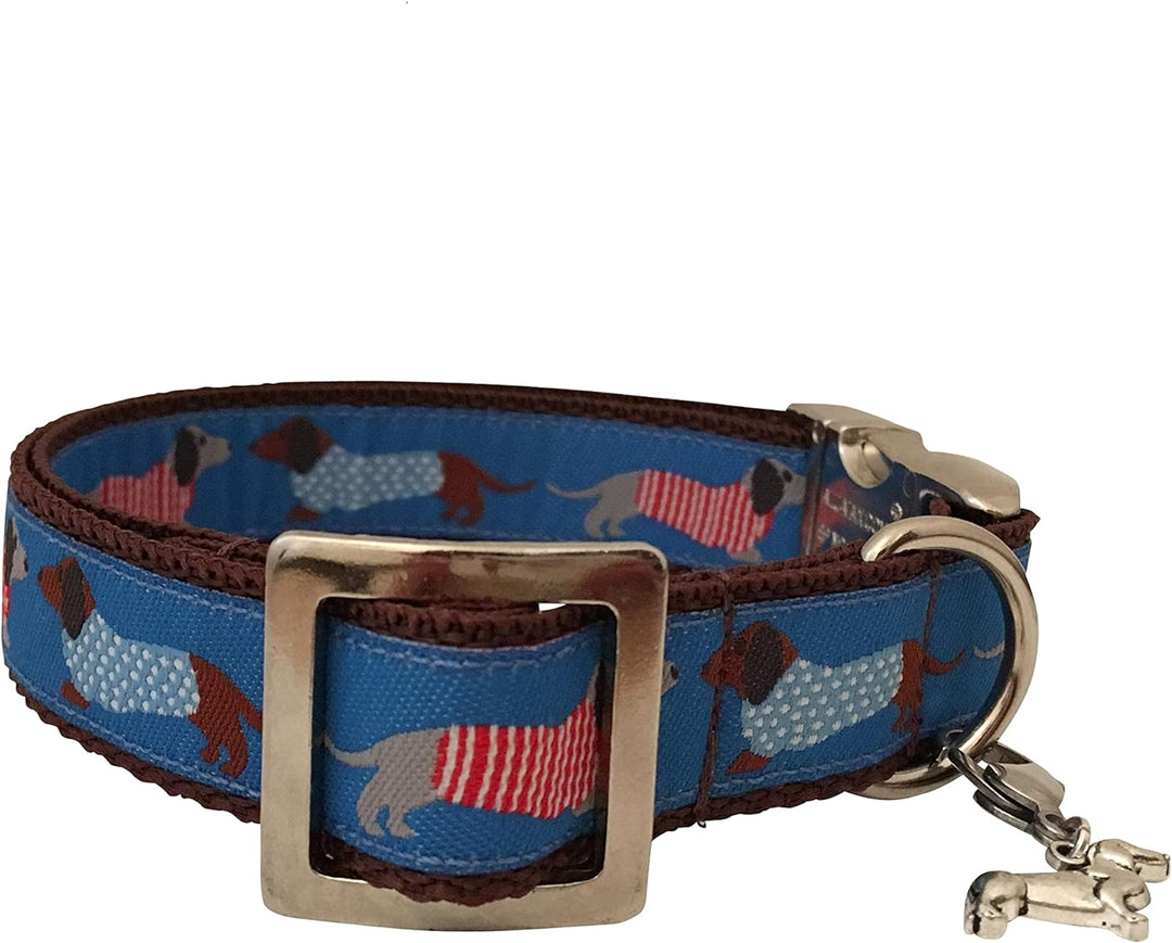 Jimmy und Katz Hundehalsband Dackel Teckel Blau 26-40cm x 2cm, Blau