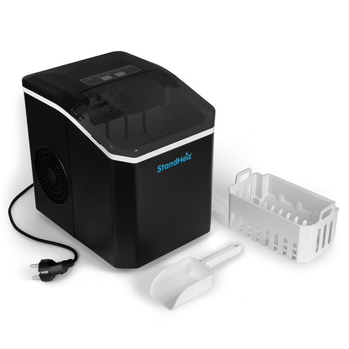 Eiswürfelmaschine Schwarz 12 kg / 24 h – Selbstreinigender Ice Maker mit 2 Grössen grosse Eiswürfel,
