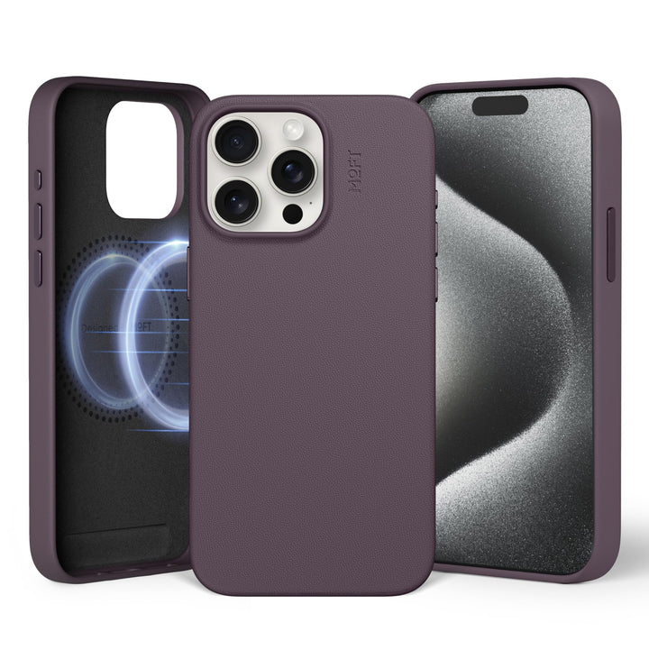 MOFT Magnetische Hülle für iPhone 15 Pro Max Kompatibel mit MagSafe, MOVAS Vegane Lederhülle, Weiche