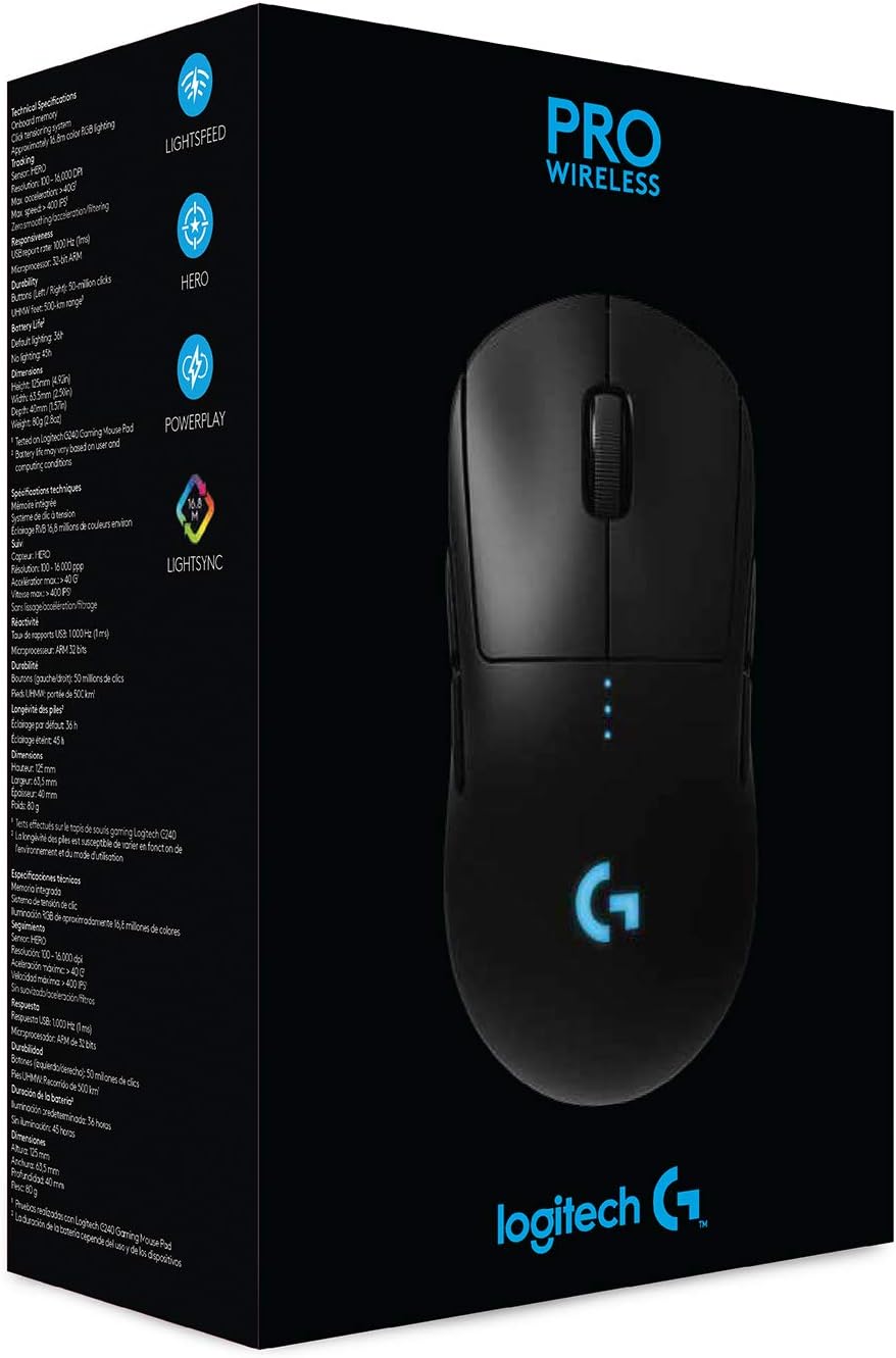 Logitech G PRO Wireless Gaming-Maus mit HERO 25K DPI Sensor, RGB-Beleuchtung, 4-8 programmierbare Ta