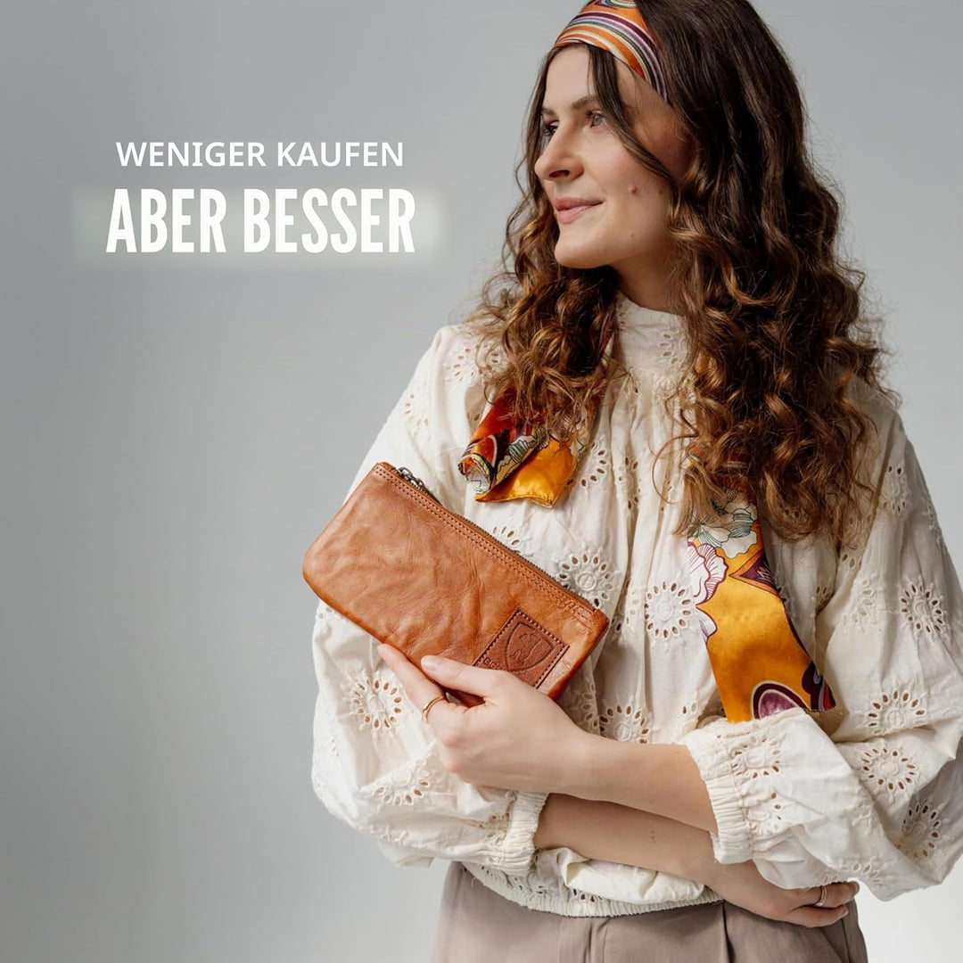 Berliner Bags Vintage Federmäppchen aus echtem Leder – Handgefertigtes Etui mit YKK-Reissverschluss,
