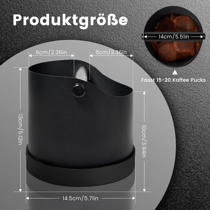 NOTSEK Abklopfbehälter für Siebträger, 1.2L Edelstahl Kaffee Knock Box, Kaffeesatz Abschlagbehälter,
