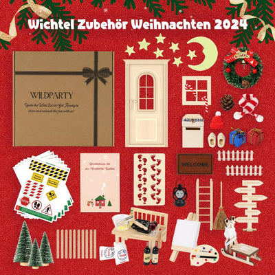 65Pcs Wichteltür mit Briefen, Wichtel Set Weihnachten Im Dunkeln Leuchten Komplettset, Elfentür Zube