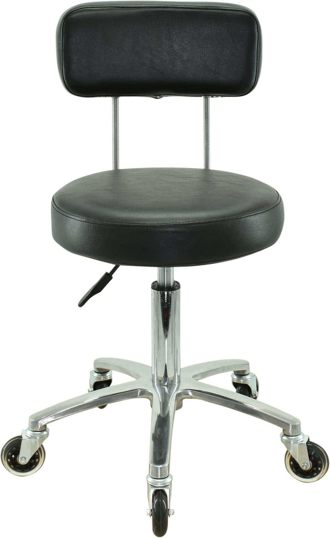 VAKON SALON - Premium Rollhocker mit Lehne höhenverstellbar von 50 bis 65 cm - Rundsitz- Drehhocker