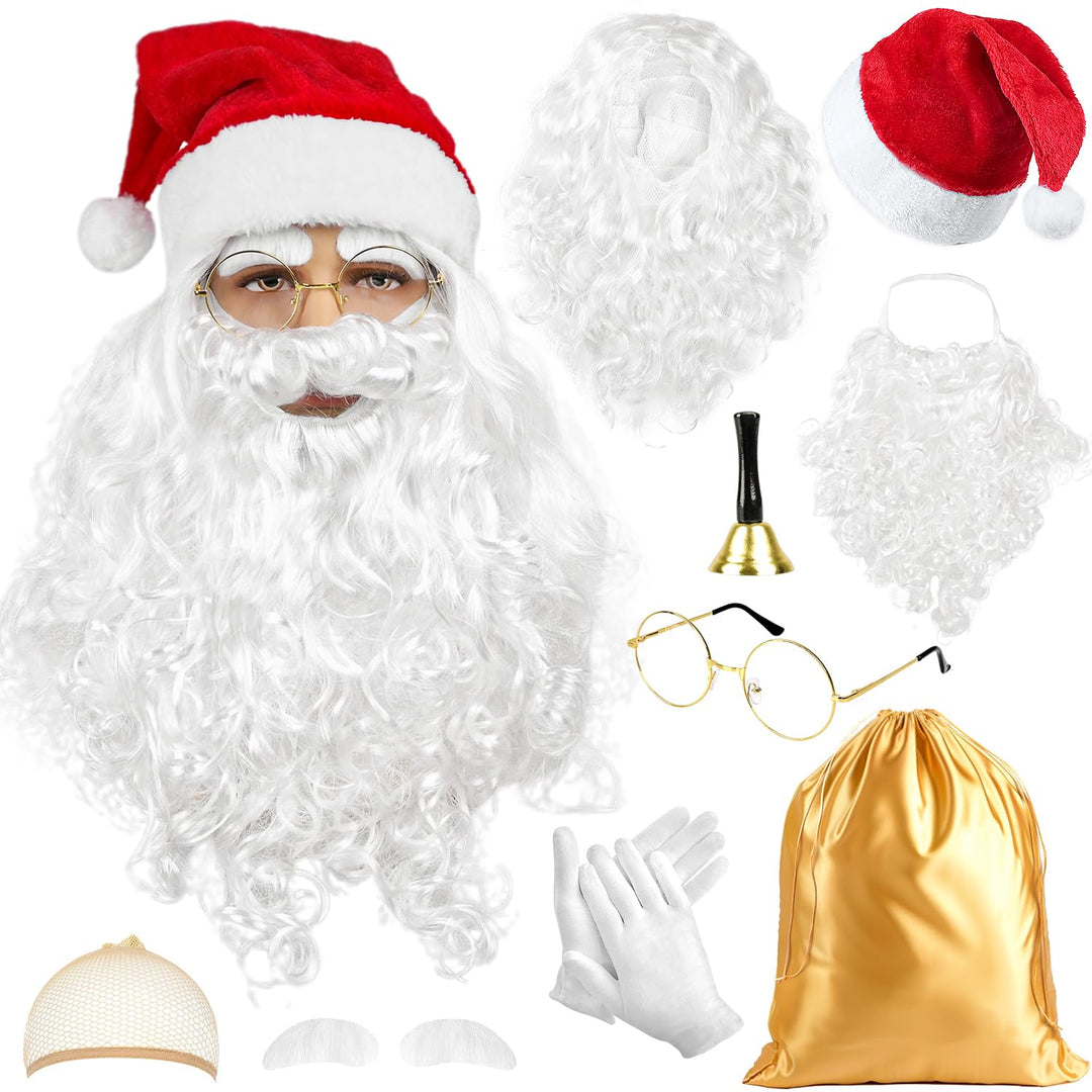 iZoeL Weihnachtsmann kostüm Herren Damen, Weihnachtsmann Perücke Bart Mütze Handschuhe Weihnachtsman