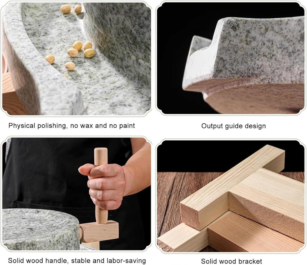 Manuelle Steinmühle mit Holzfuss, Mühle für Getreide und Hülsenfrüchte, trocken und feucht