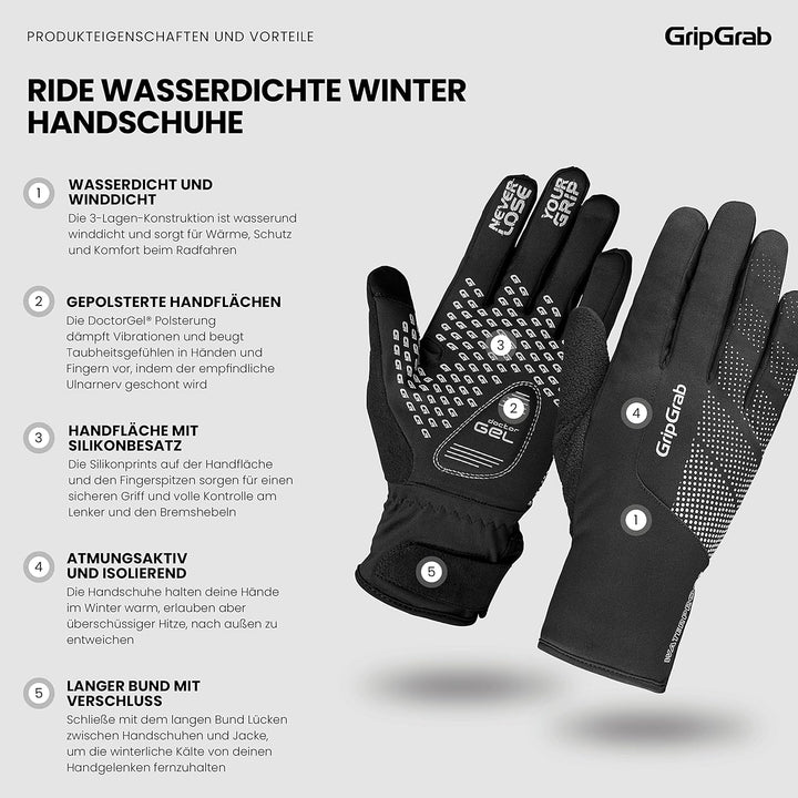 GripGrab Ride wasserdichte Winter Fahrradhandschuhe Winddichte rutschfeste Warme Gepolsterte Thermo