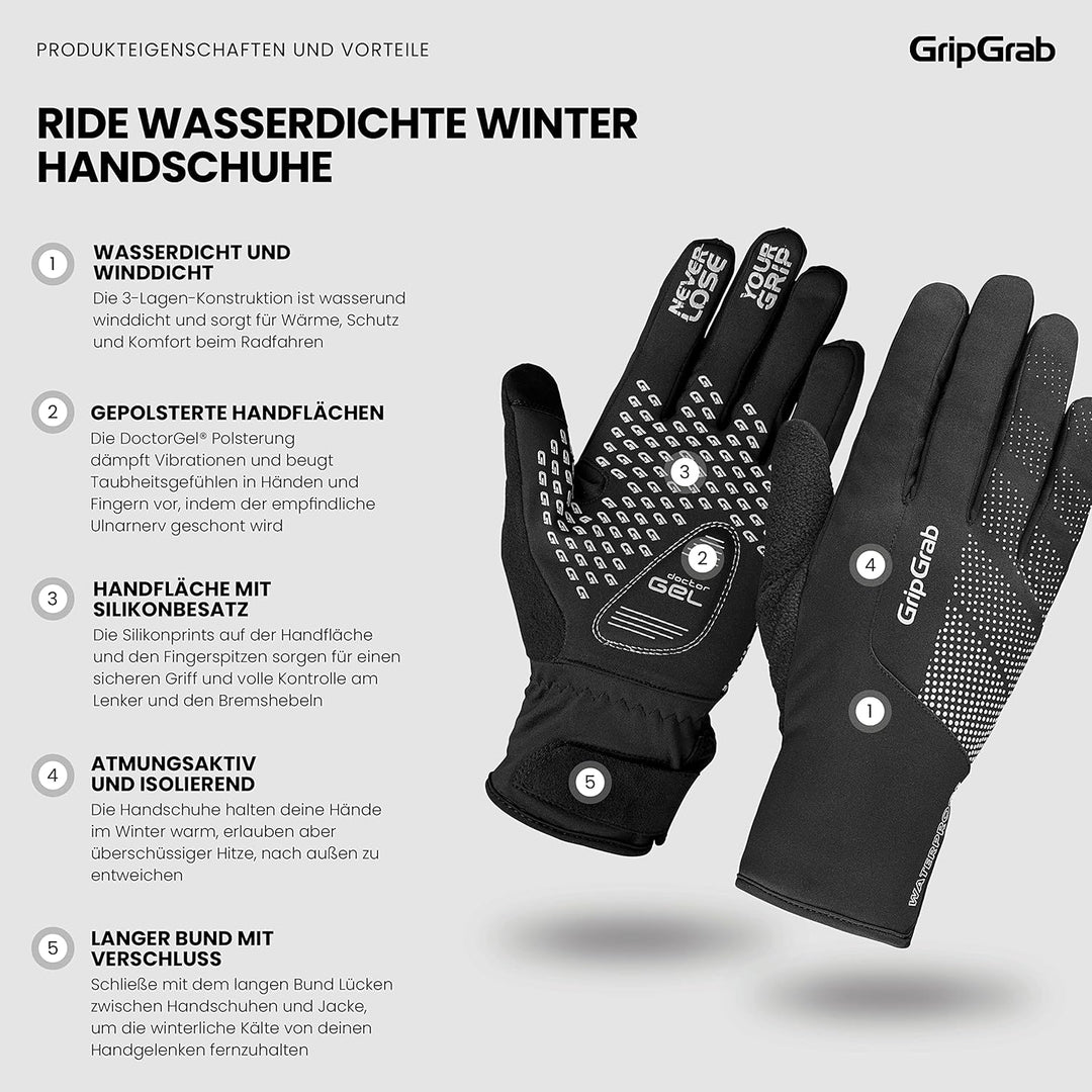 GripGrab Ride wasserdichte Winter Fahrradhandschuhe Winddichte rutschfeste Warme Gepolsterte Thermo