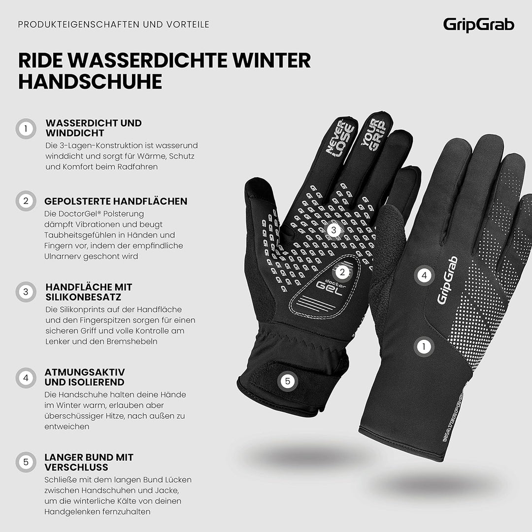 GripGrab Ride wasserdichte Winter Fahrradhandschuhe Winddichte rutschfeste Warme Gepolsterte Thermo