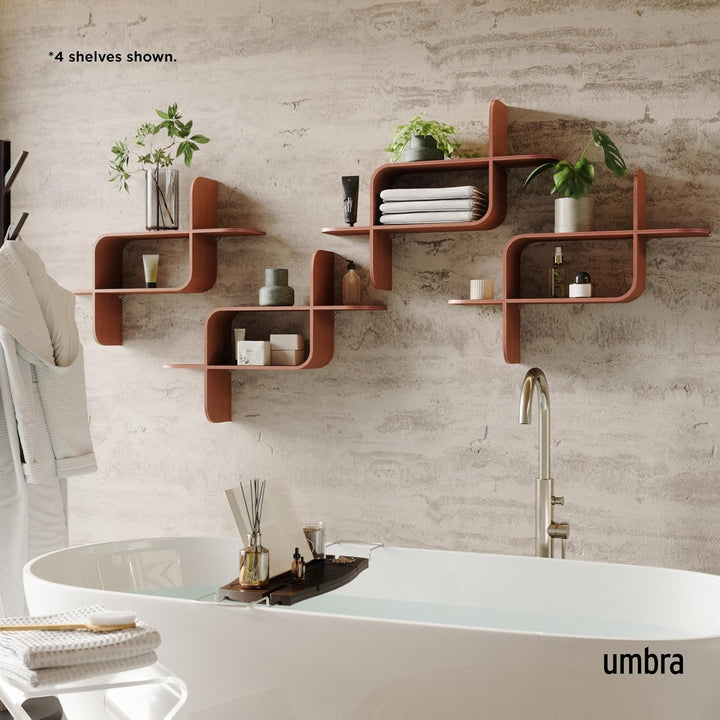 Umbra Montage Wandregal, Schweberegal aus Bugholz, Kautschukholz, Walnuss Antik, 62x15x47 cm Helle W