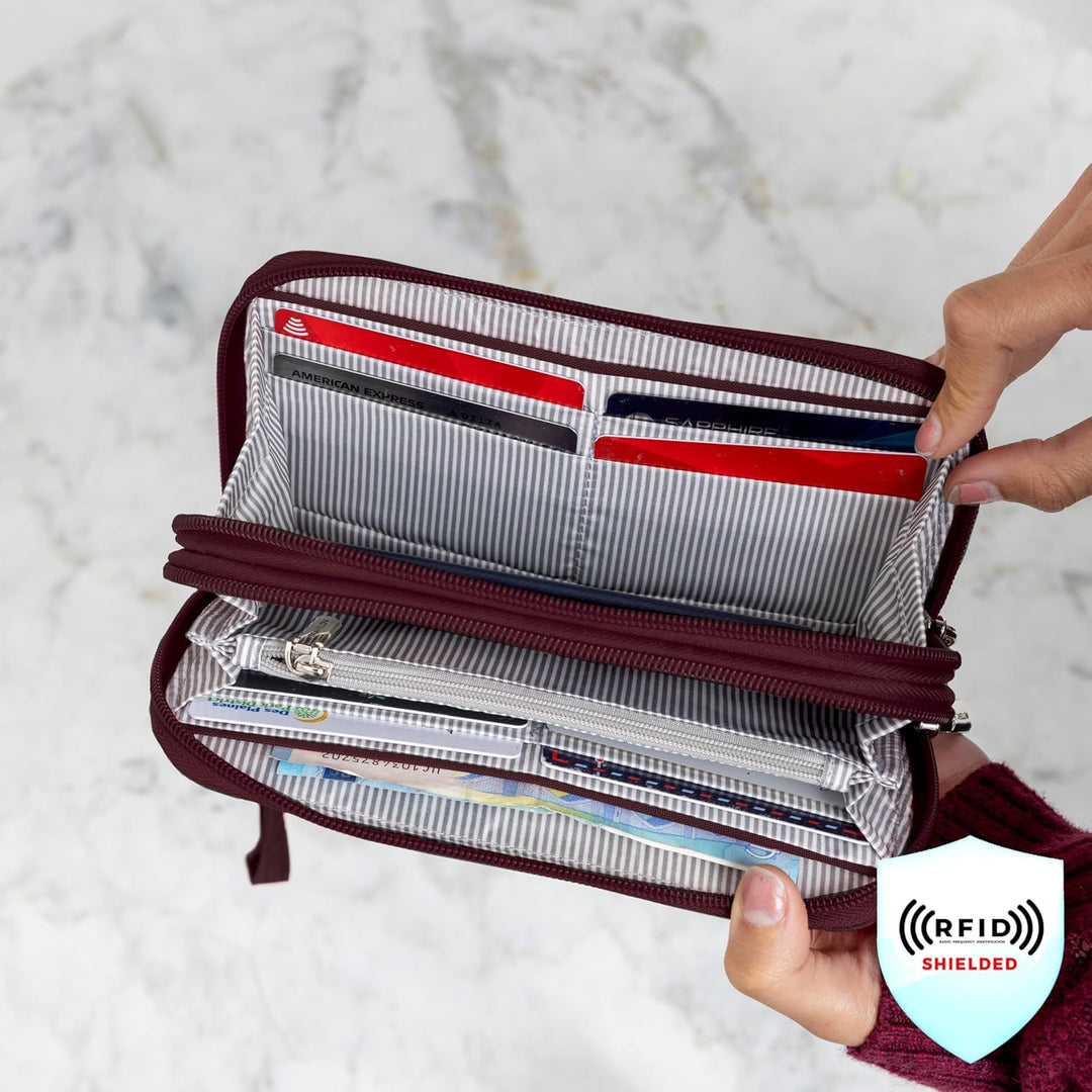 Travelon RFID-blockierende Geldbörse mit doppeltem Reissverschluss. Smoke, Smoke