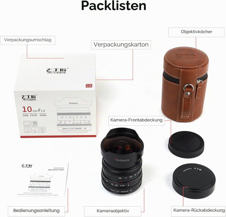 7artisans 178° Vollformat F2.8 Vollformat 10 mm Ultra-Weitwinkel-Fischaugenobjektiv manueller Fokus
