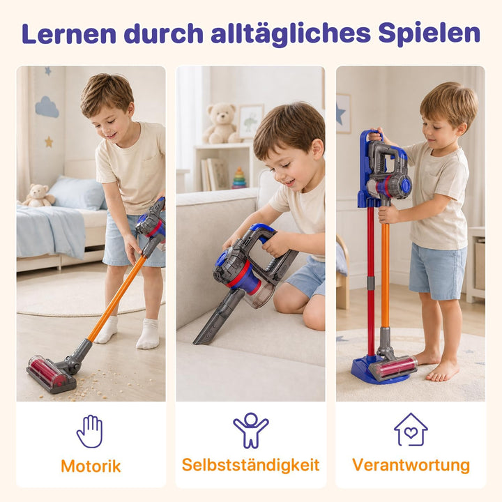 3-in-1 Kinderstaubsauger Spielzeug mit echter Saugfunktion Lila, Lila