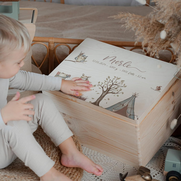 KIDSMOOD - Erinnerungsbox Baby, personalisierte Holzkiste mit Deckel, Ideal zur Aufbewahrung von Eri