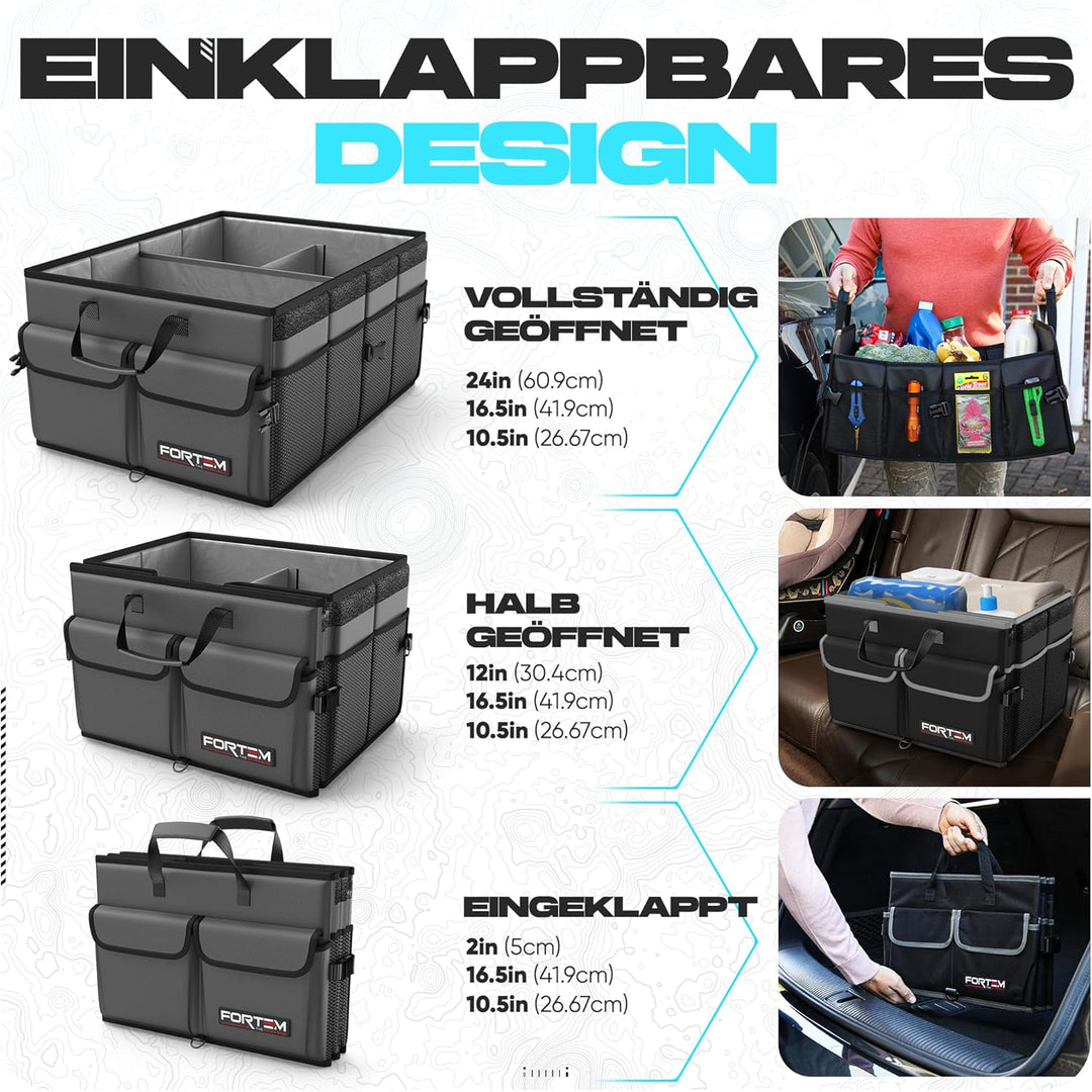 FORTEM Kofferraum Organizer, Kofferraumtasche, Zusammenklappbarer Auto Organizer Kofferraum mit Fäch