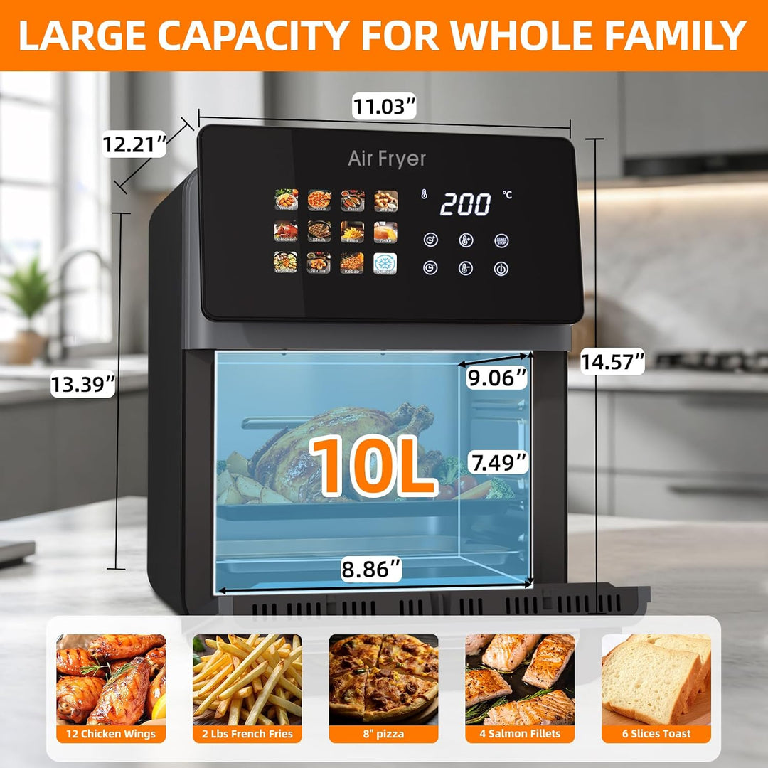 10L Grosser XL Pro Heissluftfritteusen-Ofen mit Grill-Kombination für,12-in-1 Smart-Konvektionsöfen,