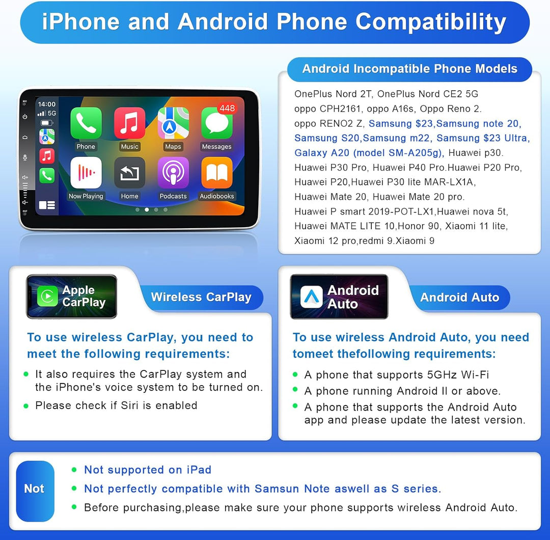 Android Autoradio mit Navi 10.1 Zoll Bildschirm Eingebaut DAB+ Android Auto & Wireless Carplay Doppe