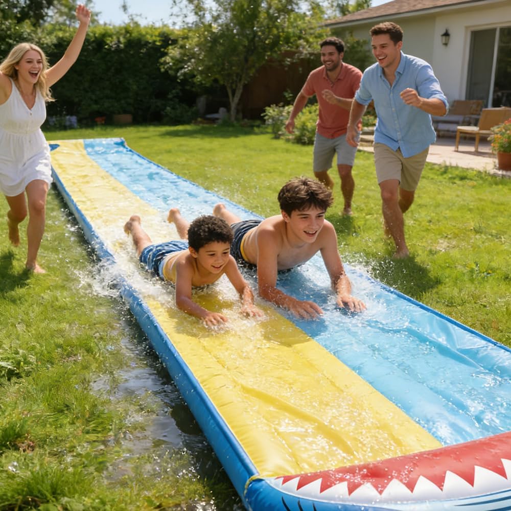 NAVESO Wasserrutsche Garten,Doppel Wasserrutsche mit 2 Bodyboards,Wasserrutschbahn,Wasser Rutschbahn